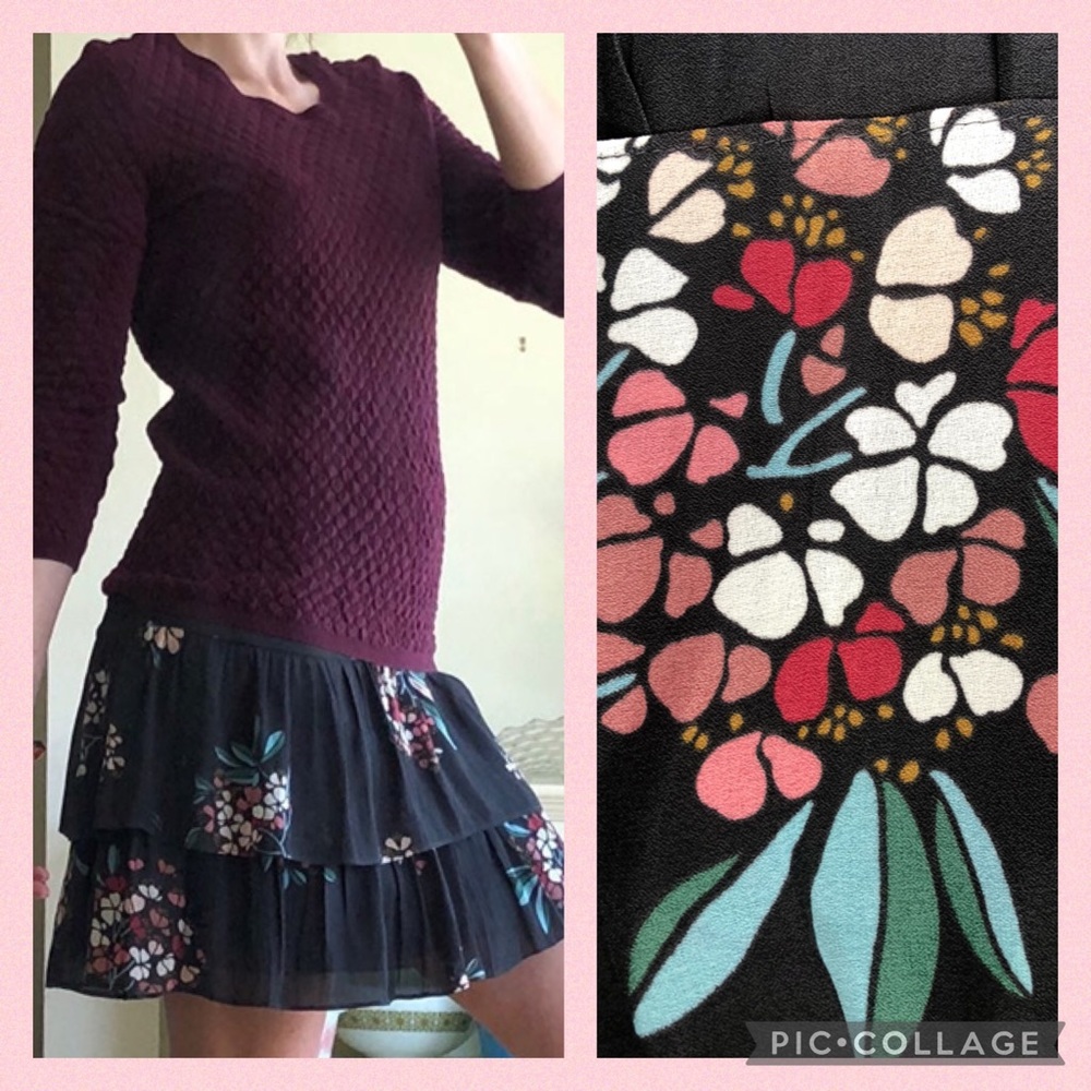 LOFT Gray Floral Skirt